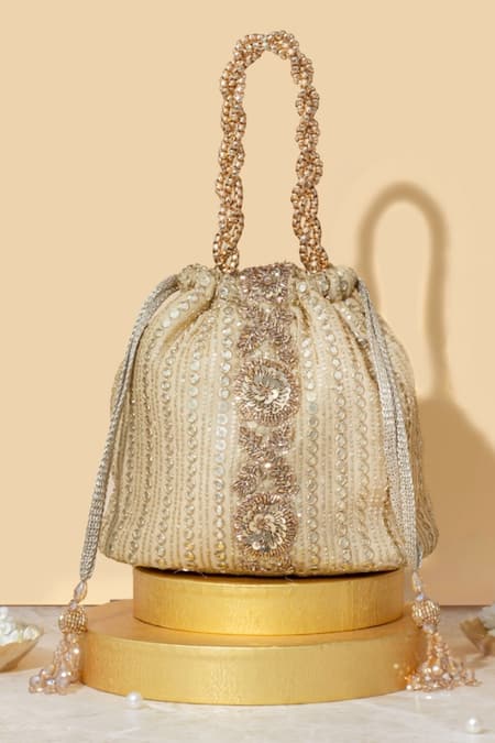 Shop_Amyra_Gold Sequins, Embroidery Bucket Potli Bag _at_Aza_Fashions