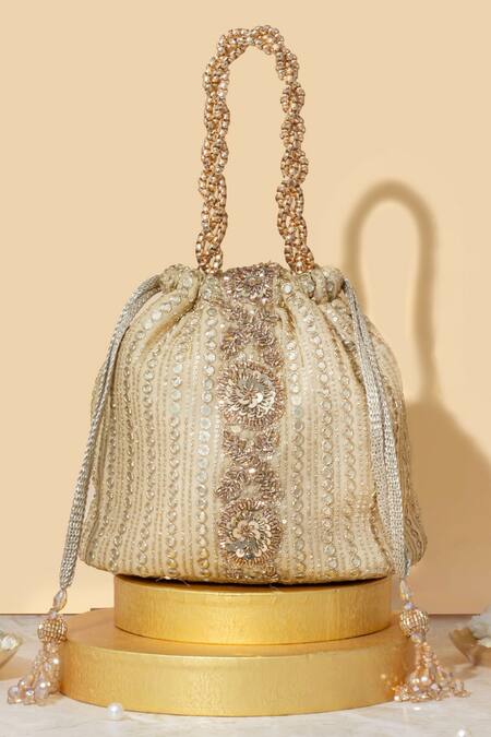 Buy_Amyra_Gold Sequins, Embroidery Bucket Potli Bag 