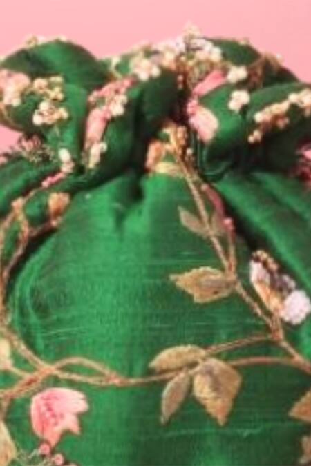 Shop Amyra Green Embroidery, Beads Potli Bag Online at Aza Fashions Shop_Amyra_Green Embroidery, Beads Potli Bag_Online_at_Aza_Fashions