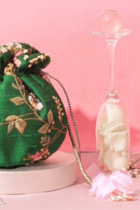 Amyra Green Embroidery, Beads Potli Bag at Aza Fashions Amyra_Green Embroidery, Beads Potli Bag_at_Aza_Fashions