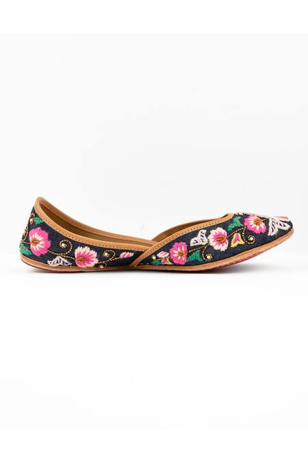 Azora_Blue Bloom Cutdana Embroidered Juttis _Online_at_Aza_Fashions