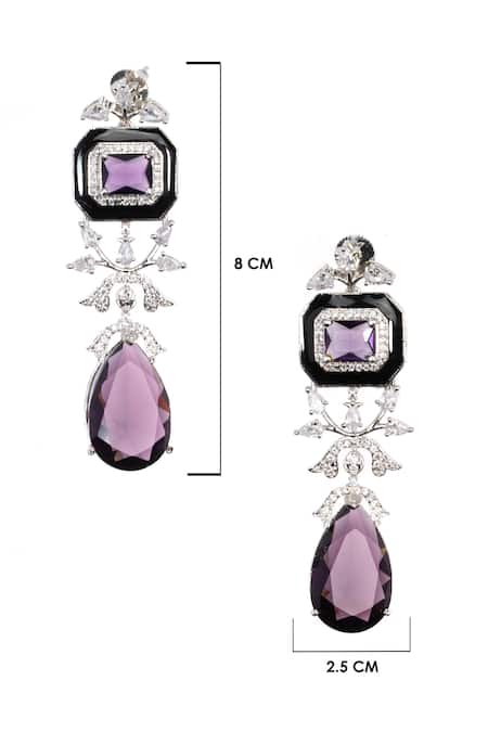 Nayaab By Sonia_Silver Plated Stones Amethyst Cascade Drop Earrings _Online_at_Aza_Fashions