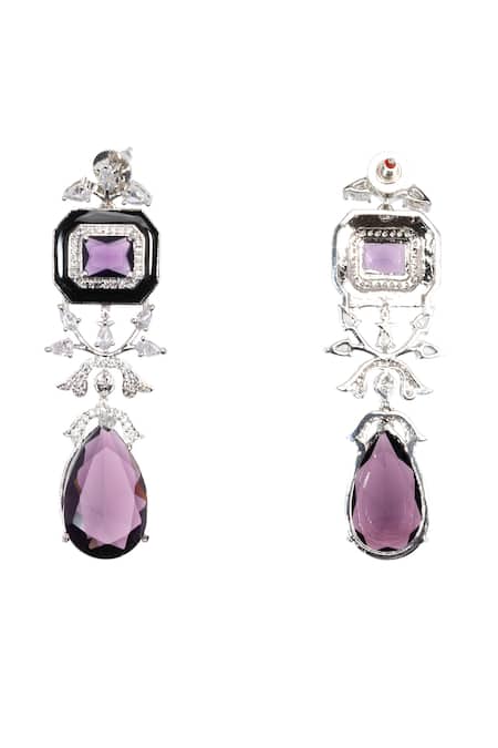 Buy_Nayaab By Sonia_Silver Plated Stones Amethyst Cascade Drop Earrings _Online_at_Aza_Fashions