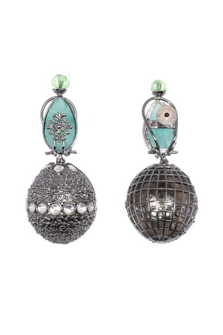 Nayaab By Sonia Silver Plated Stones Aqua And Polki Drop Earrings Online at Aza Fashions Nayaab By Sonia_Silver Plated Stones Aqua And Polki Drop Earrings _Online_at_Aza_Fashions