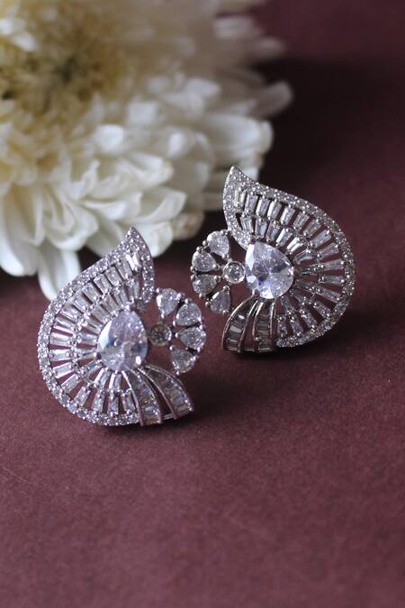 Nayaab By Sonia Silver Plated Stones Embellished Stud Earrings at Aza Fashions Nayaab By Sonia_Silver Plated Stones Embellished Stud Earrings _at_Aza_Fashions