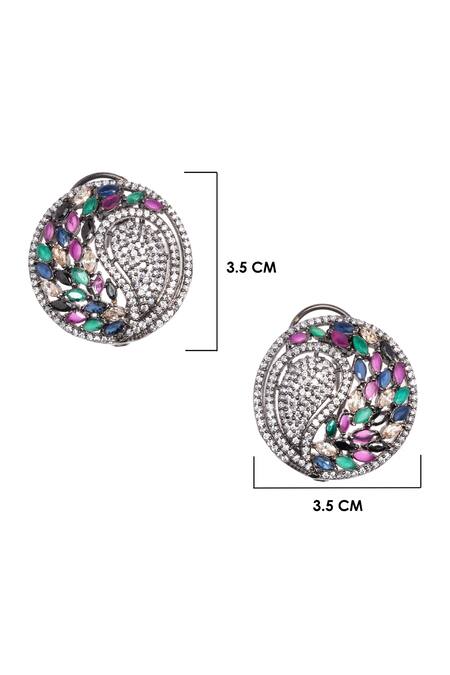 Nayaab By Sonia Silver Plated Crystals, Stones Forest Mossy Circular Stud Earrings Online at Aza Fashions Nayaab By Sonia_Silver Plated Crystals, Stones Forest Mossy Circular Stud Earrings _Online_at_Aza_Fashions