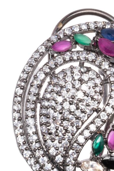 Buy Nayaab By Sonia Silver Plated Crystals, Stones Forest Mossy Circular Stud Earrings Online at Aza Fashions Buy_Nayaab By Sonia_Silver Plated Crystals, Stones Forest Mossy Circular Stud Earrings _Online_at_Aza_Fashions