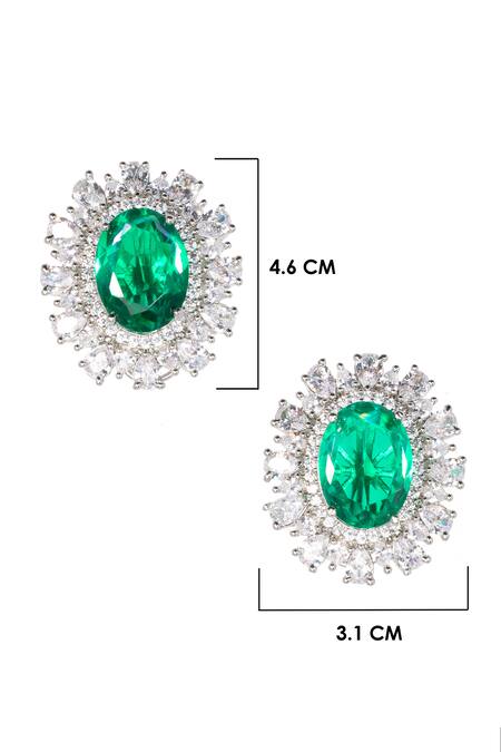 Nayaab By Sonia Silver Plated Stones, Diamonds Emerald And Oval Shaped Studs Online at Aza Fashions Nayaab By Sonia_Silver Plated Stones, Diamonds Emerald And Oval Shaped Studs _Online_at_Aza_Fashions