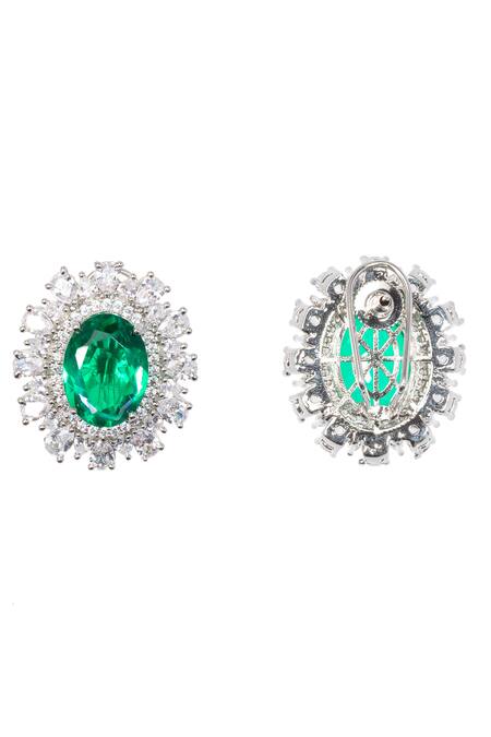 Buy Nayaab By Sonia Silver Plated Stones, Diamonds Emerald And Oval Shaped Studs Online at Aza Fashions Buy_Nayaab By Sonia_Silver Plated Stones, Diamonds Emerald And Oval Shaped Studs _Online_at_Aza_Fashions