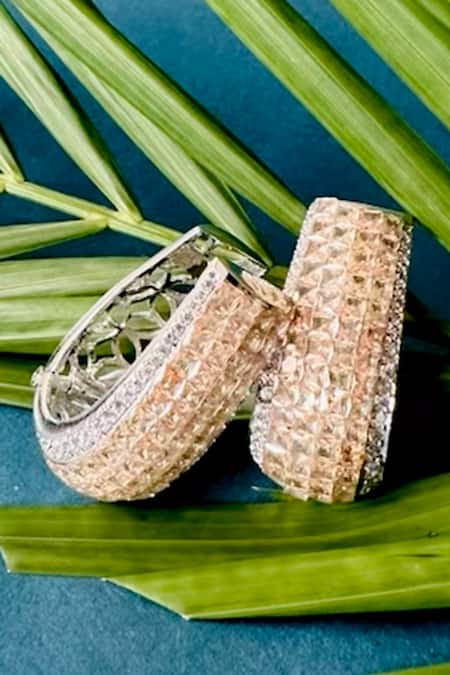 Shop Nayaab By Sonia Gold Plated Stones Studded Hoops at Aza Fashions Shop_Nayaab By Sonia_Gold Plated Stones Studded Hoops _at_Aza_Fashions