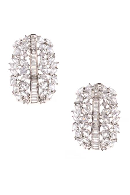 Nayaab By Sonia Silver Plated Imitation Diamond Queens Cascade Studded Hoops Online at Aza Fashions Nayaab By Sonia_Silver Plated Imitation Diamond Queens Cascade Studded Hoops _Online_at_Aza_Fashions