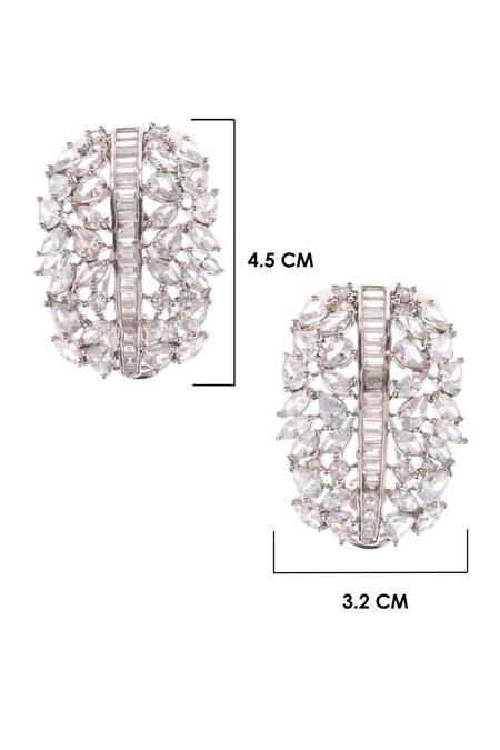 Shop Nayaab By Sonia Silver Plated Imitation Diamond Queens Cascade Studded Hoops Online at Aza Fashions Shop_Nayaab By Sonia_Silver Plated Imitation Diamond Queens Cascade Studded Hoops _Online_at_Aza_Fashions