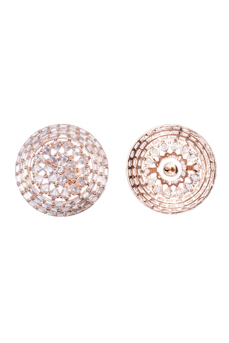 Shop Nayaab By Sonia Rose Gold Imitation Diamonds Studded Earrings at Aza Fashions Shop_Nayaab By Sonia_Rose Gold Imitation Diamonds Studded Earrings _at_Aza_Fashions