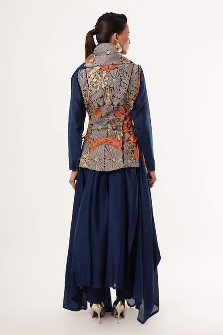 Jajaabor Floral Angarkha Jacket Pant Set 