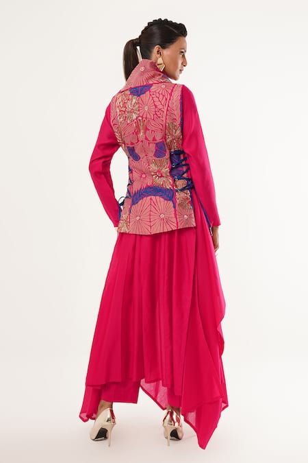 Jajaabor Floral Cutwork Angarkha Jacket Set 