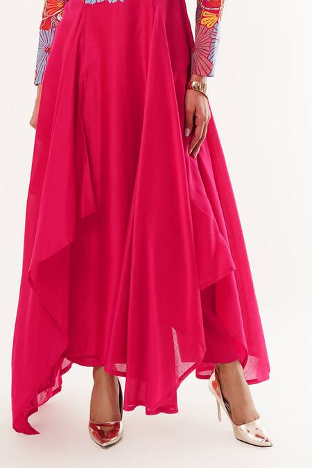 Buy_Jajaabor_Pink Silk, Cotton, Tissue Sequins, Applique V-neck Floral Embroidered Kurta Set _Online_at_Aza_Fashions