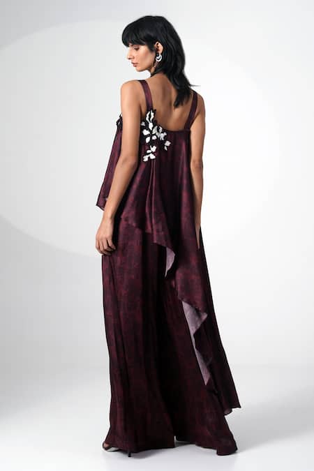 Madder Much Brown Abstract Print Layered Jumpsuit 