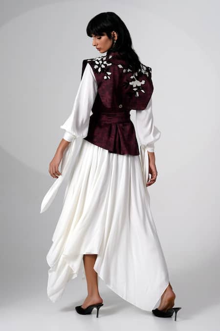 Madder Much White Balloon Sleeve Dress & Brown Jacket 