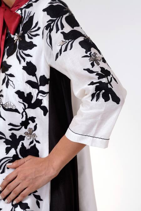 Buy_Madder Much_Black Chanderi Silk Embroidery High Neck And White Floral Print Midi Dress 