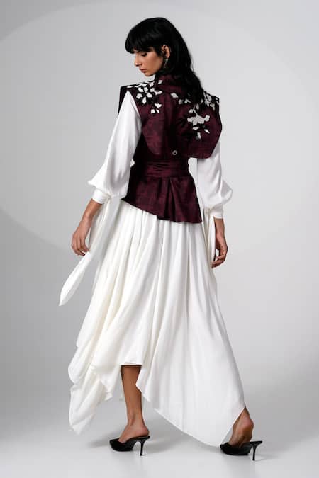 Shop Madder Much Brown Embroidery, Sequins Shawl Neck Thread Designer Jacket at Aza Fashions Shop_Madder Much_Brown Embroidery, Sequins Shawl Neck Thread Designer Jacket _at_Aza_Fashions