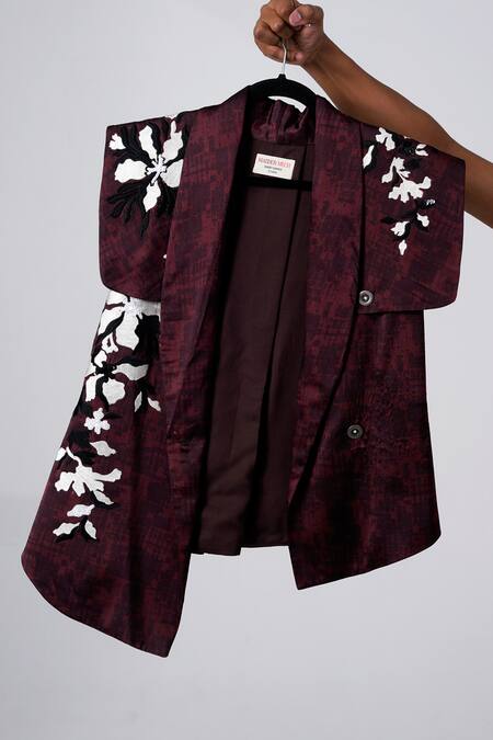 Madder Much Brown Embroidery, Sequins Shawl Neck Thread Designer Jacket at Aza Fashions Madder Much_Brown Embroidery, Sequins Shawl Neck Thread Designer Jacket _at_Aza_Fashions