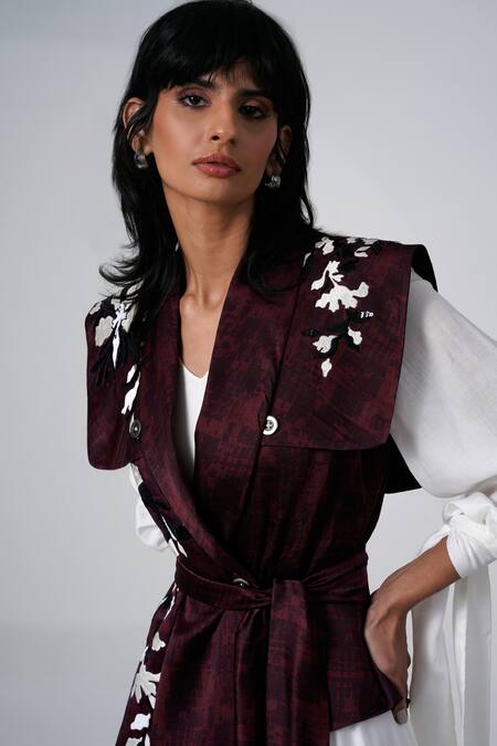 Shop Madder Much Brown Embroidery, Sequins Shawl Neck Thread Designer Jacket Shop_Madder Much_Brown Embroidery, Sequins Shawl Neck Thread Designer Jacket