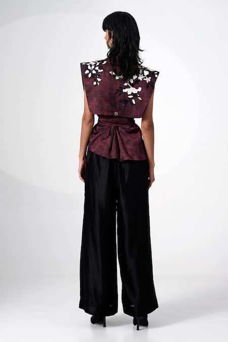 Shop Madder Much Brown Modal, Chanderi Silk Embroidery V-neck Jacket And Pant Set at Aza Fashions Shop_Madder Much_Brown Modal, Chanderi Silk Embroidery V-neck Jacket And Pant Set _at_Aza_Fashions