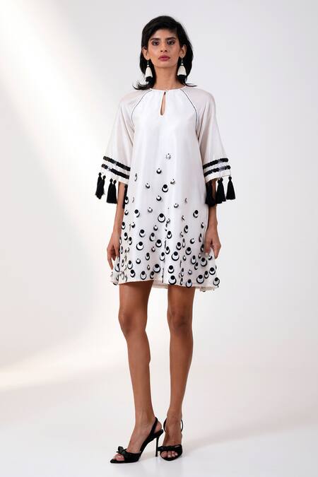 Madder Much Black Chanderi Silk Sequins, Tassels Keyhole Neck Dress Online at Aza Fashions Madder Much_Black Chanderi Silk Sequins, Tassels Keyhole Neck Dress _Online_at_Aza_Fashions