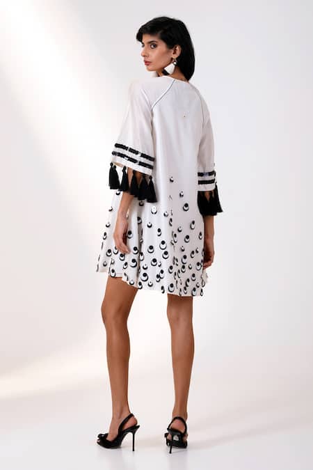 Shop Madder Much Black Chanderi Silk Sequins, Tassels Keyhole Neck Dress at Aza Fashions Shop_Madder Much_Black Chanderi Silk Sequins, Tassels Keyhole Neck Dress _at_Aza_Fashions