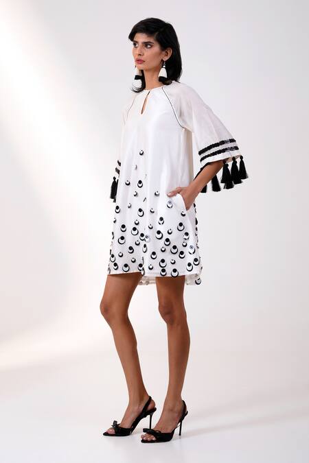 Buy Madder Much Black Chanderi Silk Sequins, Tassels Keyhole Neck Dress Online at Aza Fashions Buy_Madder Much_Black Chanderi Silk Sequins, Tassels Keyhole Neck Dress _Online_at_Aza_Fashions