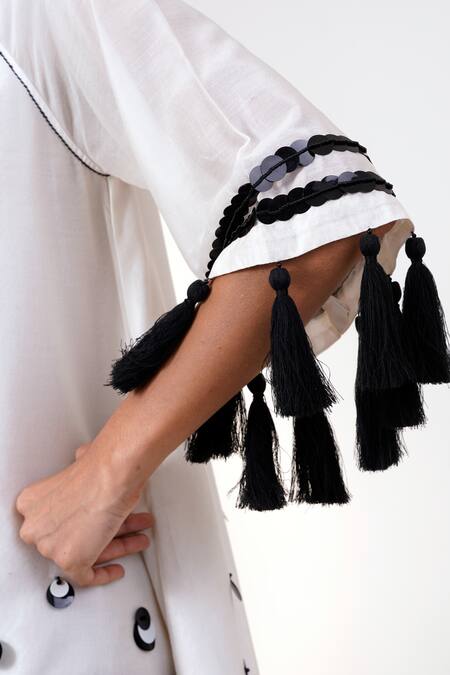 Madder Much Black Chanderi Silk Sequins, Tassels Keyhole Neck Dress at Aza Fashions Madder Much_Black Chanderi Silk Sequins, Tassels Keyhole Neck Dress _at_Aza_Fashions