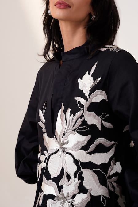 Madder Much Black Cotton Sequins, Embroidery Bandeau Neck Floral Dress Online at Aza Fashions Madder Much_Black Cotton Sequins, Embroidery Bandeau Neck Floral Dress _Online_at_Aza_Fashions