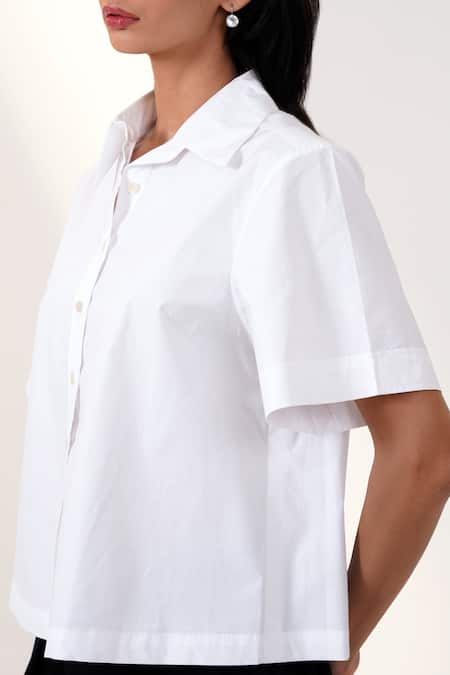 Buy Madder Much White Modal, , Chanderi Collared Shirt And Black Trapeze Skirt Set Online at Aza Fashions Buy_Madder Much_White Modal, , Chanderi Collared Shirt And Black Trapeze Skirt Set _Online_at_Aza_Fashions