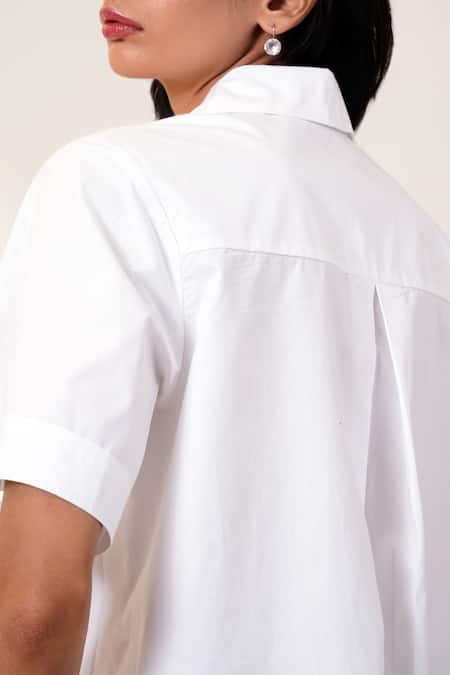 Shop Madder Much White Modal, , Chanderi Collared Shirt And Black Trapeze Skirt Set Online at Aza Fashions Shop_Madder Much_White Modal, , Chanderi Collared Shirt And Black Trapeze Skirt Set _Online_at_Aza_Fashions