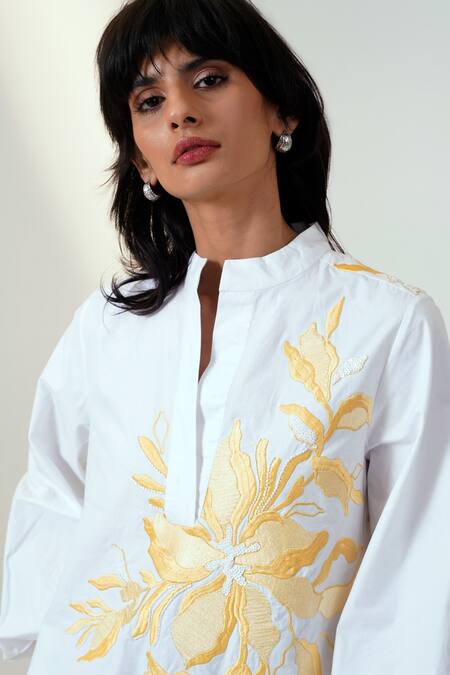 Buy_Madder Much_White Poplin, Cotton Sequins, Embroidery Bandeau Neck Dress _Online_at_Aza_Fashions