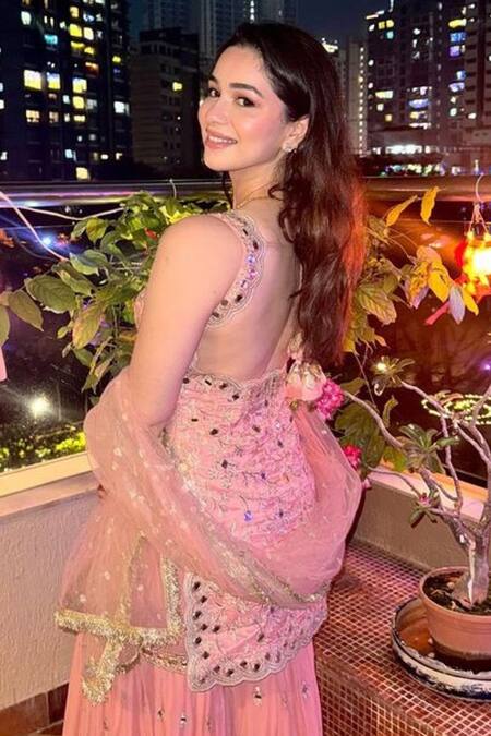 Buy_Gopi Vaid_Pink Tussar, Georgette, Net Embroidery, Sequins, And Thread Kurta Sharara Set 