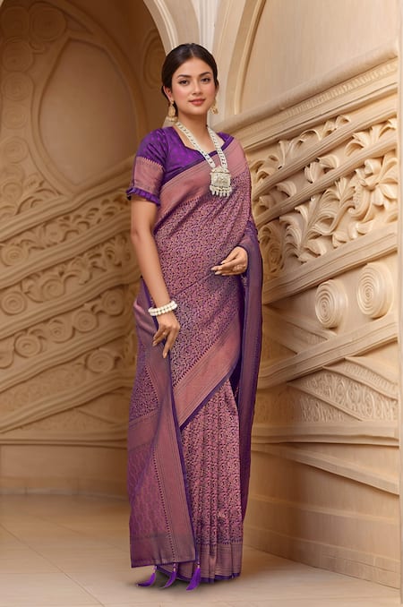 Samyukta Singhania Floral Woven Banarasi Saree With Blouse 