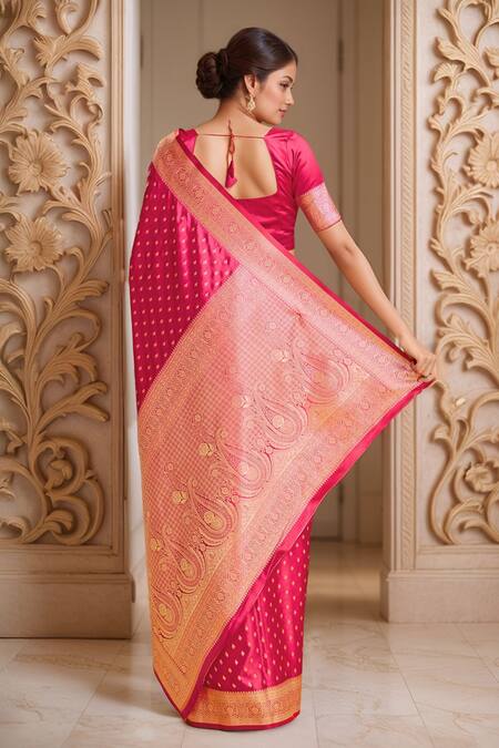Shop_Naintara Bajaj_Pink Viscose, Silk Embroidery, Zari Round Paisley Woven Designer Saree And Blouse _at_Aza_Fashions