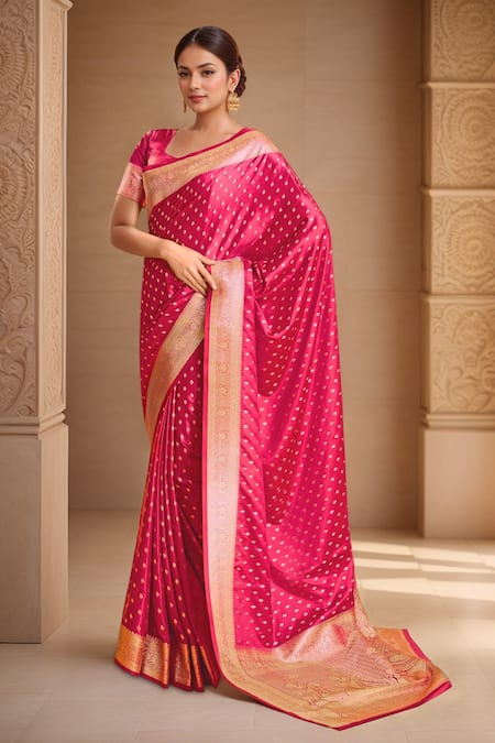Shop_Naintara Bajaj_Pink Viscose, Silk Embroidery, Zari Round Paisley Woven Designer Saree And Blouse _Online_at_Aza_Fashions