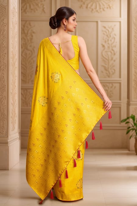 Samyukta Singhania Floral Woven Yellow Saree Set 