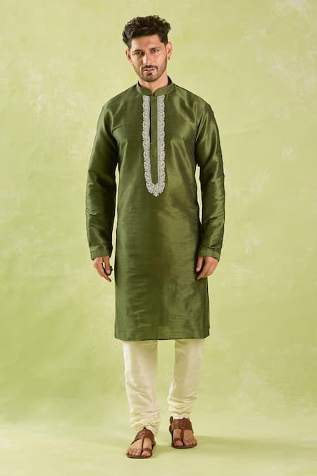 Buy_Arihant Rai Sinha_Green Silk Embroidery Floral Paisley Kurta Set _Online_at_Aza_Fashions