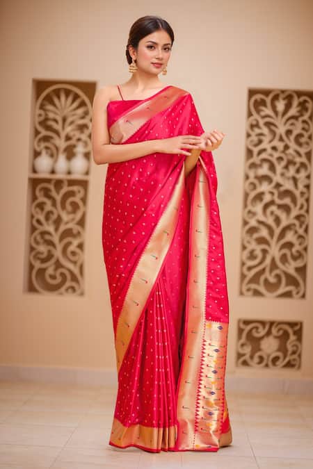Buy_Naintara Bajaj_Pink Pashmina, Silk Embroidery Paithani Floral Butti Woven Saree Set_Online_at_Aza_Fashions