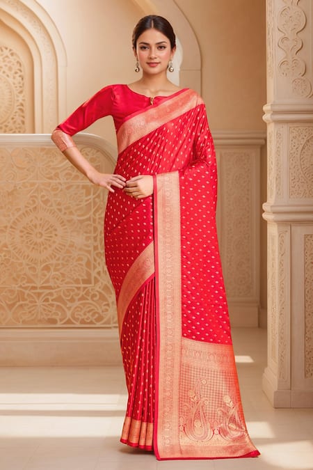 Samyukta Singhania Paisley Woven Red Saree Set 