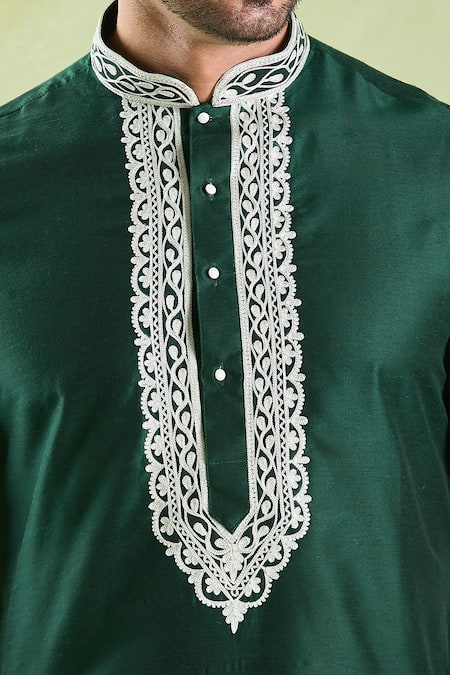 Buy_Arihant Rai Sinha_Green Polyester, Silk Embroidery Blossom Vine Kurta Set _Online_at_Aza_Fashions