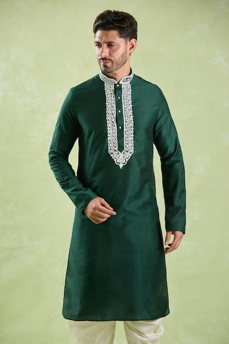 Shop_Arihant Rai Sinha_Green Polyester, Silk Embroidery Blossom Vine Kurta Set _Online_at_Aza_Fashions