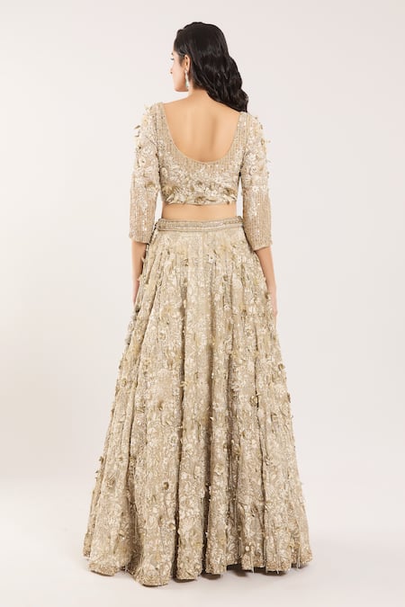 Nakul Sen Mushroom 3D Floral Embroidered Lehenga Set 