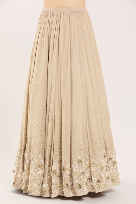 Nakul Sen Beige Silk, Chiffon Sequins, Beads, 3d Floral Embroidered Jacket And Lehenga Set Online at Aza Fashions Nakul Sen_Beige Silk, Chiffon Sequins, Beads, 3d Floral Embroidered Jacket And Lehenga Set _Online_at_Aza_Fashions