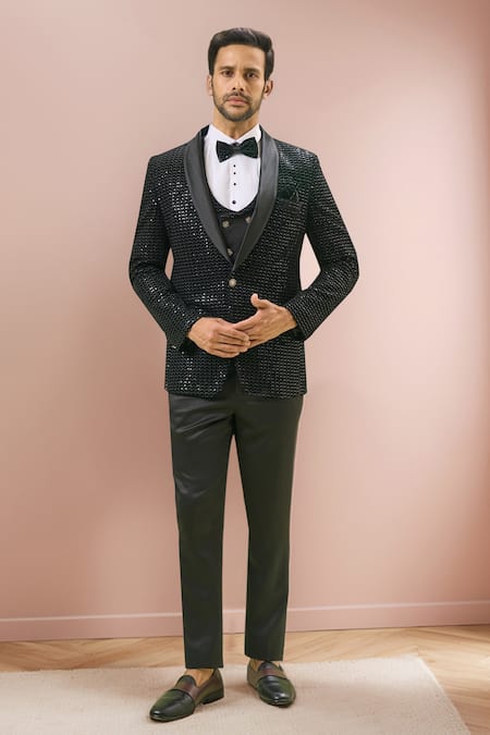 Aryavir Malhotra Sequin Embroidered Tuxedo Set 