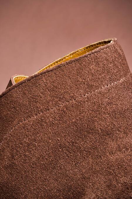 Shop_Nou_Brown Leather Stitchline Border Embroidered Shoes _Online_at_Aza_Fashions