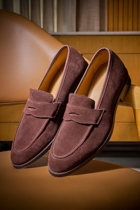 Nou_Brown Moccasin Loafers With Cutwork _Online_at_Aza_Fashions